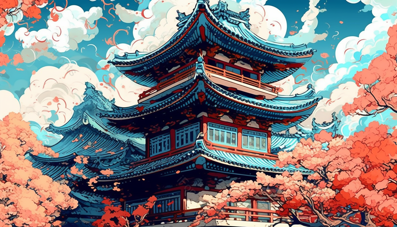 中国风古建筑祥云插画唯美背景图,插画/手绘图,插画/手绘图库,插画/手绘图下载,插画/手绘
